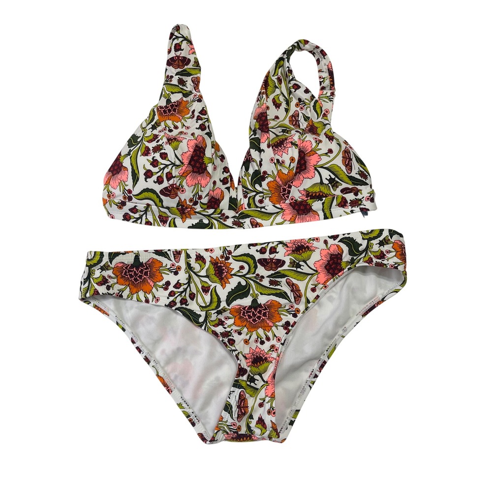 Antonio Melani Bikini Set Womens 10 12 White Floral Butterfly Beetle Swimsuit